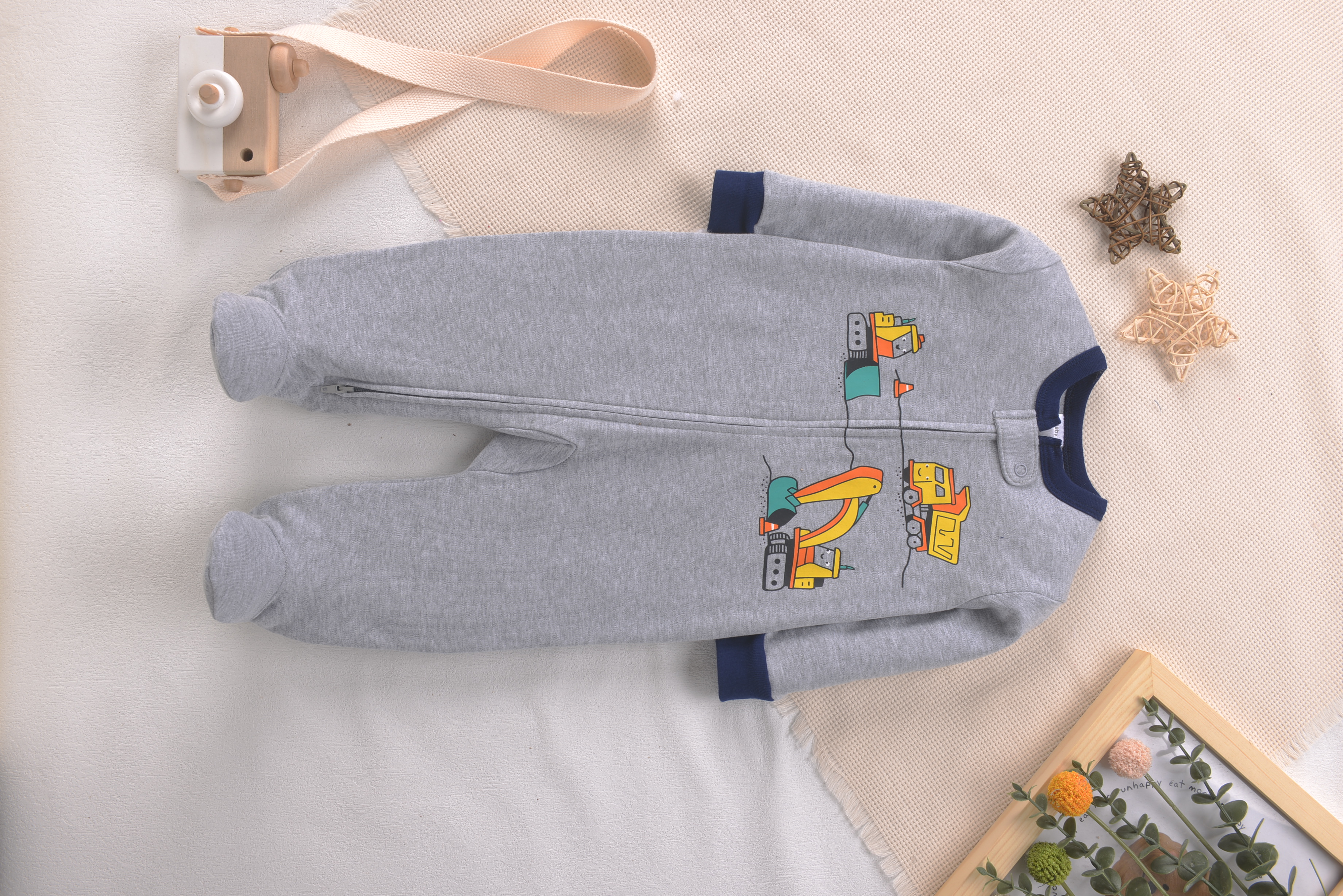 Romper Onesie Baby - Grey Soft Cotton Baby Footed Romper