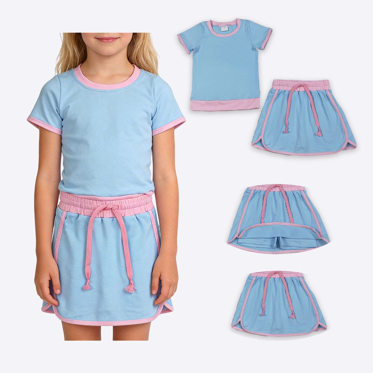 Baby Clothing Wholesale - Cute Baby Girls Blue Short Sleeve