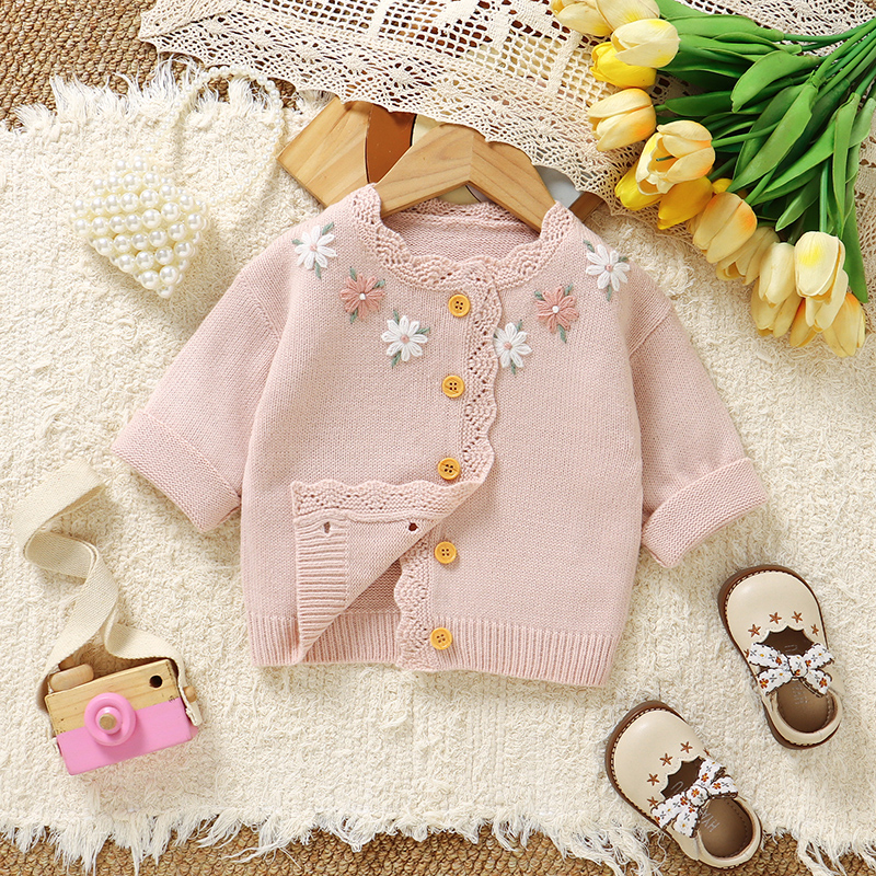 Pink Baby Girl Floral Sweaters - Knit Cardigan Infant บทวิจารณ์และราคา