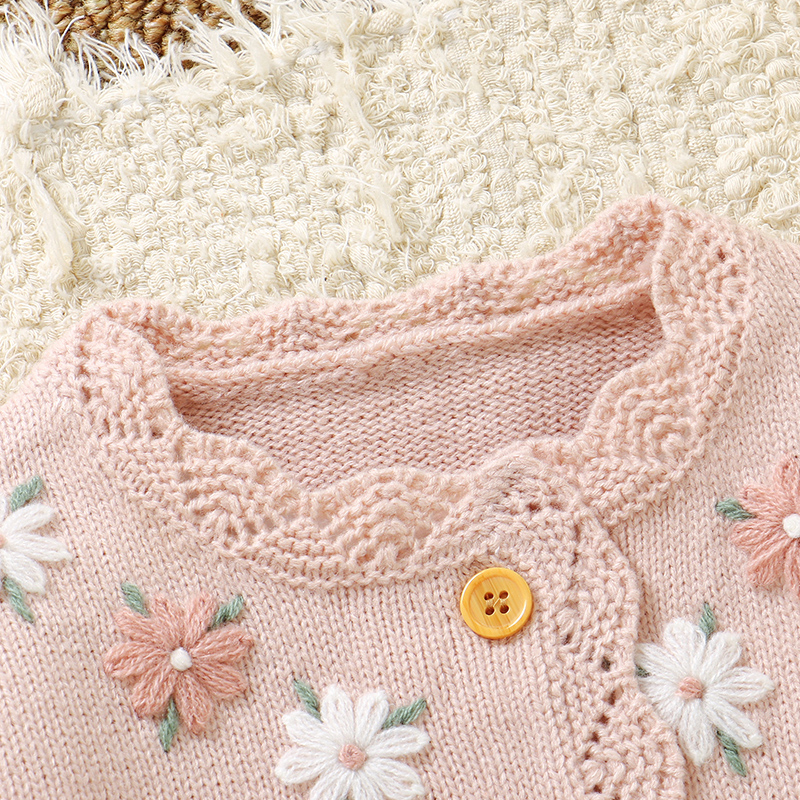 Pink Baby Girl Floral Sweaters - Knit Cardigan Infant บทวิจารณ์และราคา