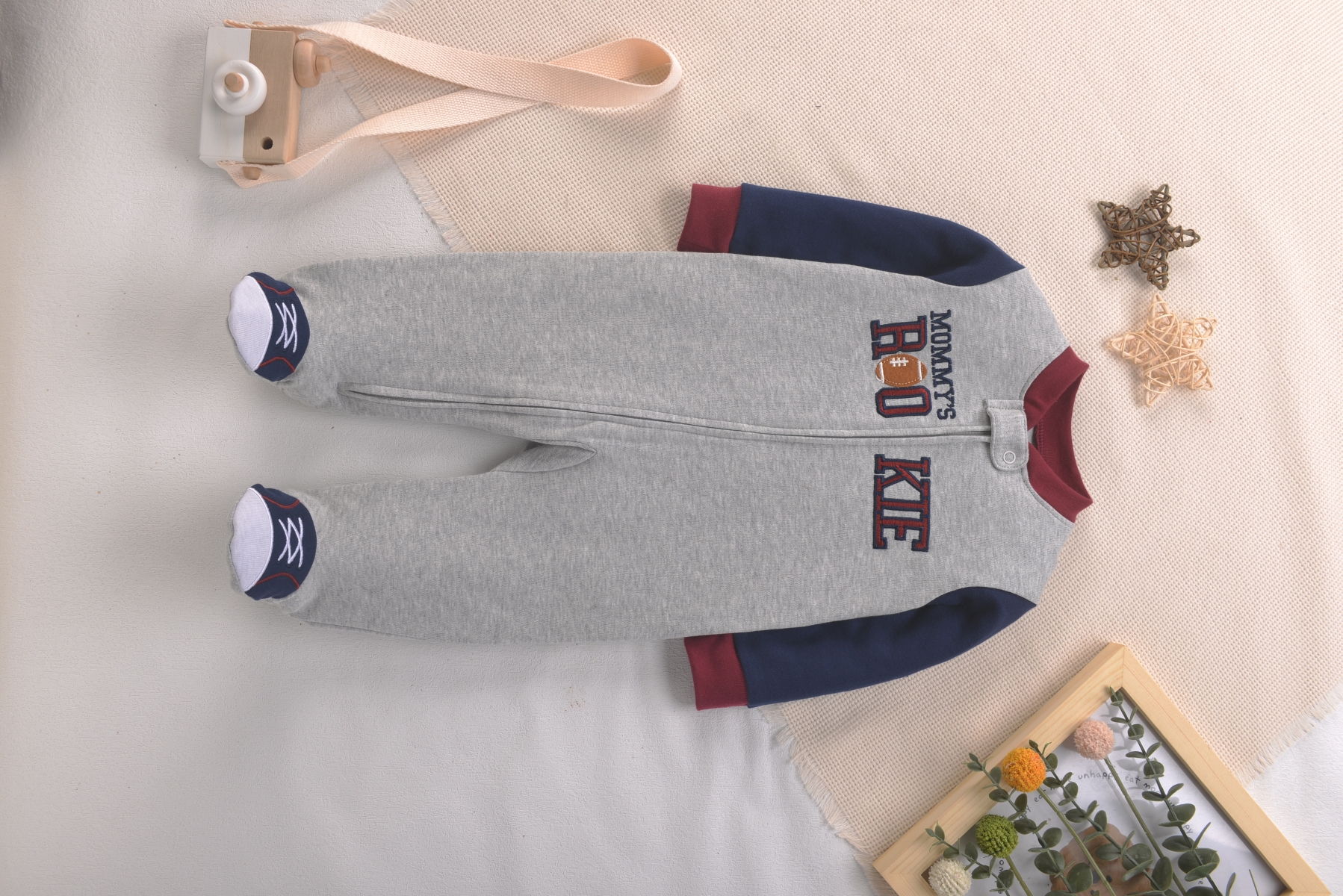 Grey Soft Cotton Baby Footies  - Romper Onesie Baby บทวิจารณ์และราคา